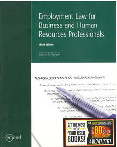 Employment Law for Business 3rd Edition by Kathryn J Filsinger 9781552395950 (USED:VERYGOOD) *AVAILABLE FOR NEXT DAY PICK UP*