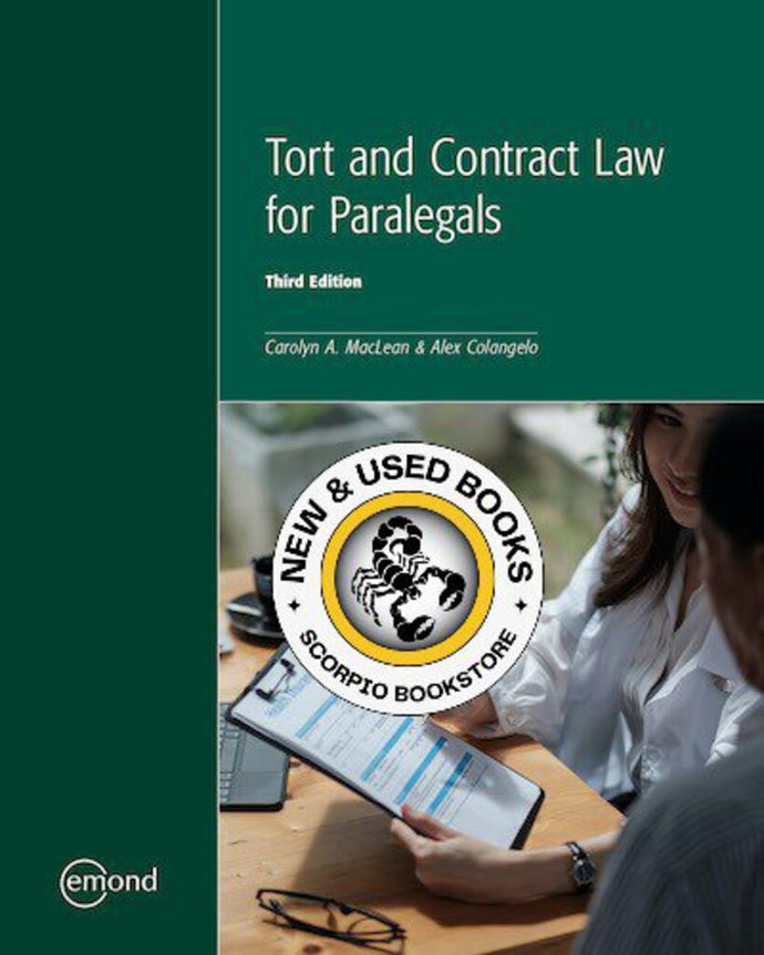 Tort and Contract Law for Paralegals / Legal Professionals 3rd Edition by Carolyn MacLean 9781774621738 (USED:ACCEPTABLE; markings, writings, highlights, minor oil stain on bottom) *143b
