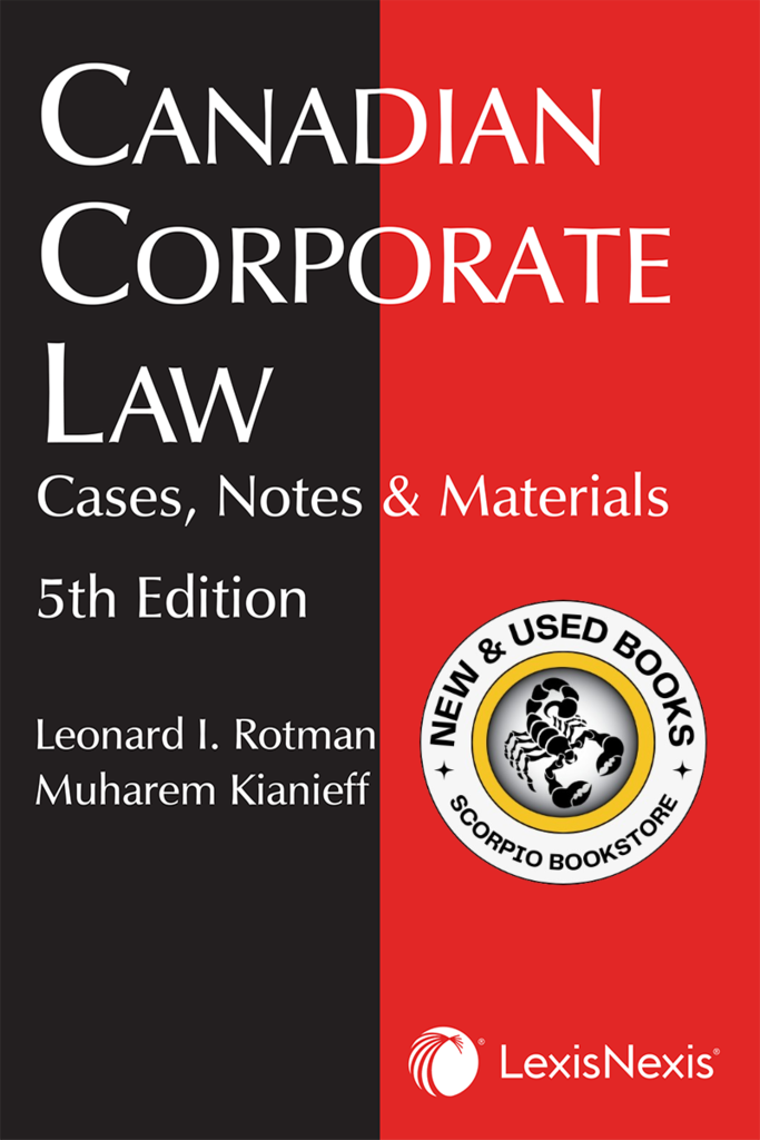 *PRE-ORDER, APPROX 7-10 BUSINESS DAYS* Canadian Corporate Law 5th Edition by Leonard I. Rotman 9780433530329 [ZZ]