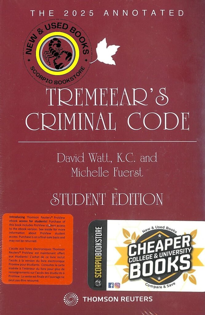 *PRE-ORDER, PENDING RESTOCK* 2025 Annotated Tremeear's Criminal Code STUDENT EDITION +Proview by David Watt 9781038200792 *FINAL SALE* *88b