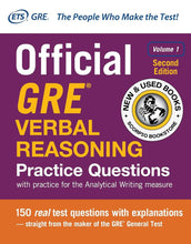 Load image into Gallery viewer, The Official Guide to the GRE General Test 3rd Edition + Official GRE Verbal Reasoning Practice Questions 2nd Edition Volume 1 + Official GRE Quantitative Reasoning Practice Questions 2nd Edition Volume 1 9781259862410 (USED:VERYGOOD) *127g
