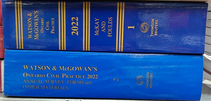 Ontario Civil Practice 2022 Volume 1 + Volume 2 (Annual Survey Forms) by Watson McGowan PKG 9781731909220 *84b *FINAL SALE*
