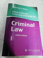 Elliott and Wood's Cases and Materials on Criminal Law 8th Edition by Michael J. Allen 9780421717404 (USED:GOOD; pen writings) *D23