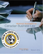 Critical Concepts of Canadian Business Law 3rd Edition by Jan D. Weir 9780321126092 (USED:VERYGOOD; highlights) *D22