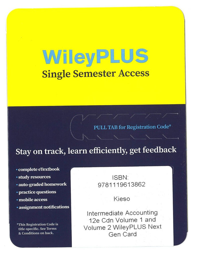 Intermediate Accounting WILEY PLUS ONLY V1 12th Edition Kieso 9781119613862 *FR1