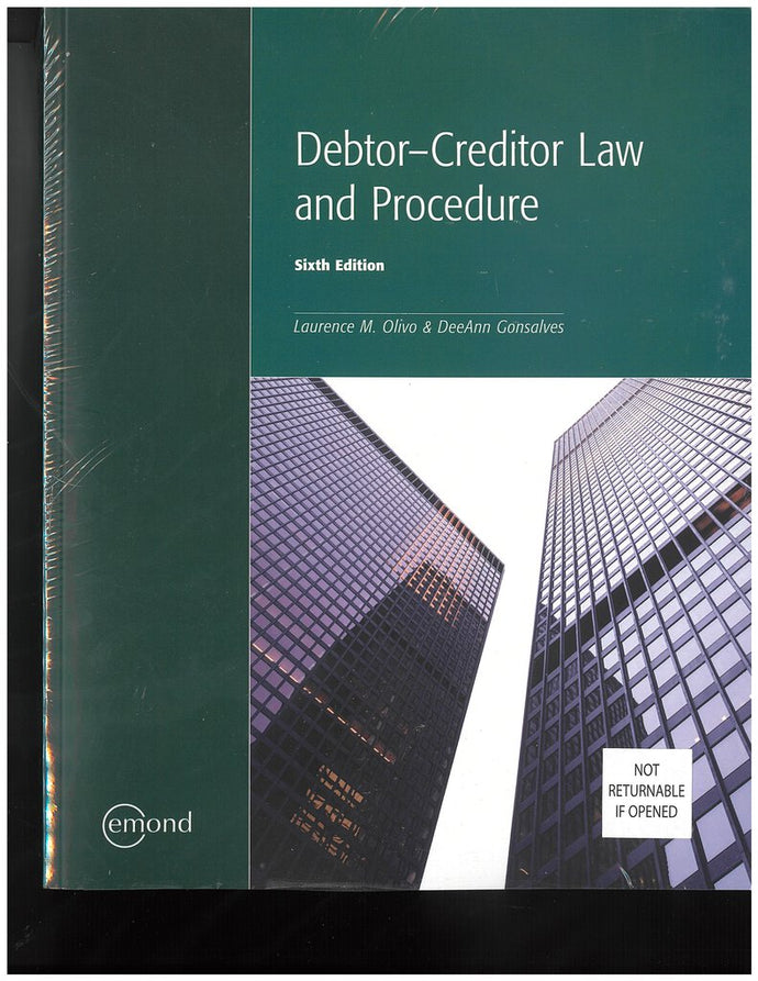 Debtor-Creditor Law and Procedure 6th Edition by Laurence M. Olivo 9781772559774 *141e [ZZ]