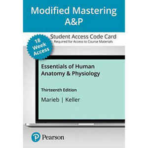 Modified Mastering A&P with Pearson eText Access Code for Essentials of Human Anatomy & Physiology 13th edition by Marieb DIGITAL ACCESS CODE (18weeks) 9780135625644 *FINAL SALE* *COURSE LINK FROM PROFESSOR REQUIRED*